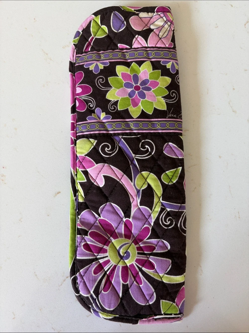Vera Bradley Quilted Thermal Curling Iron/Flat Iron Pouch - Brown, Pink & Green